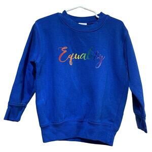 Hand Printed Upcycled Toddler 4T Equality Rainbow Pride Royal Blue Sweatshirt